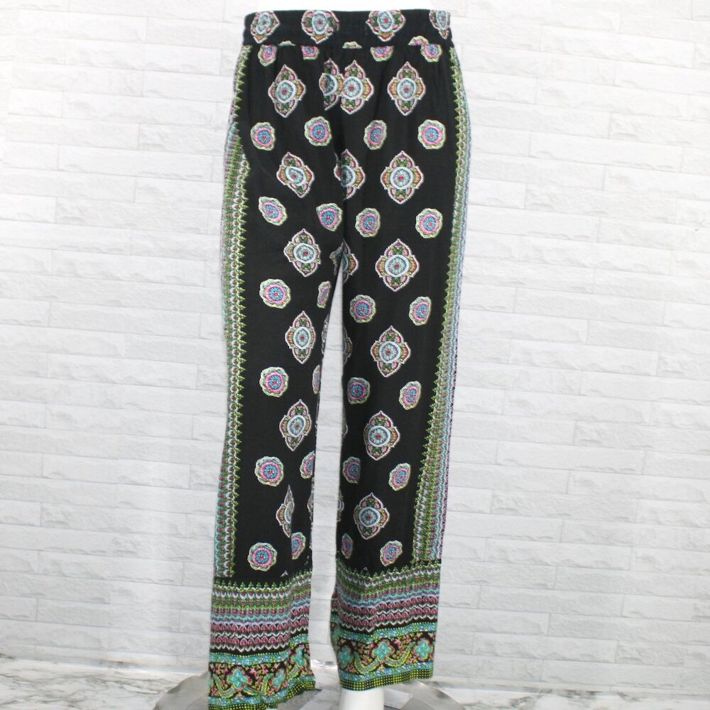 Cynthia Rowley Black Patterned Wide Leg Pants